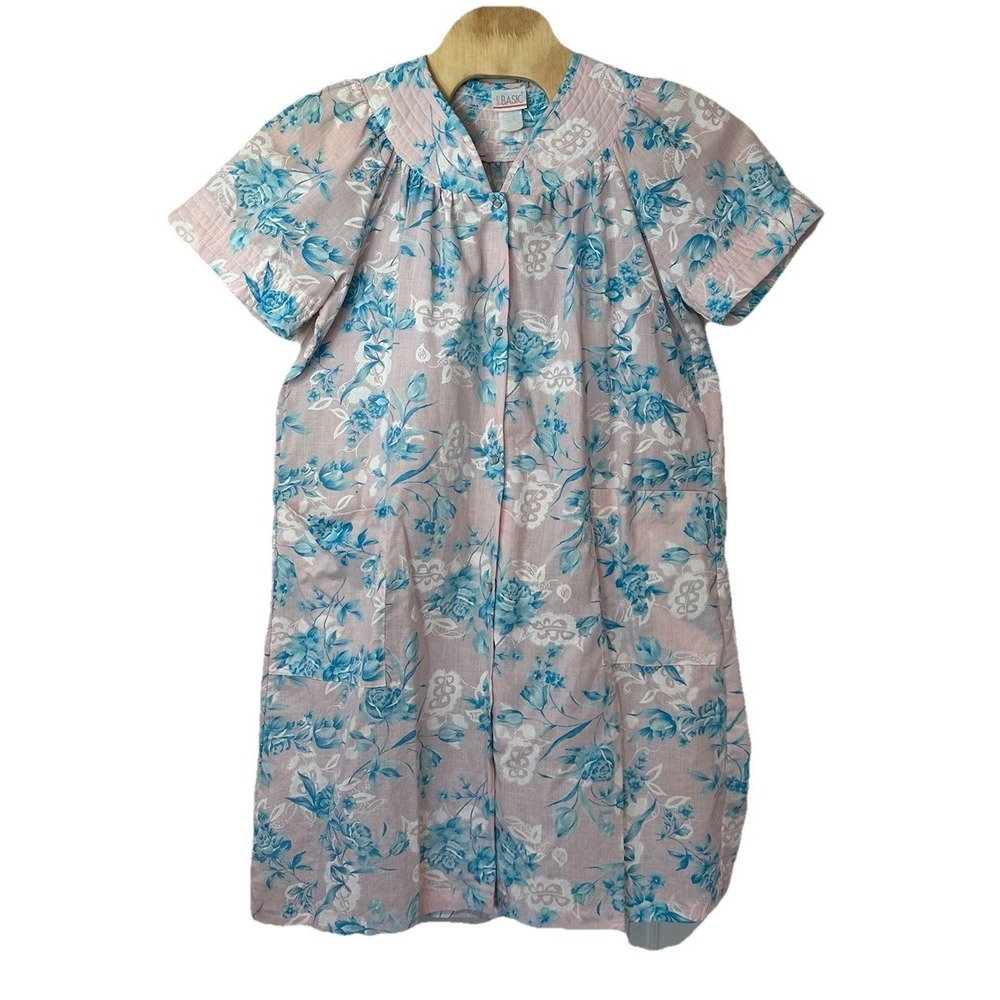 Vintage Simply Basic Floral Snap Up Housecoat House Dress Nightgown Size‎ L